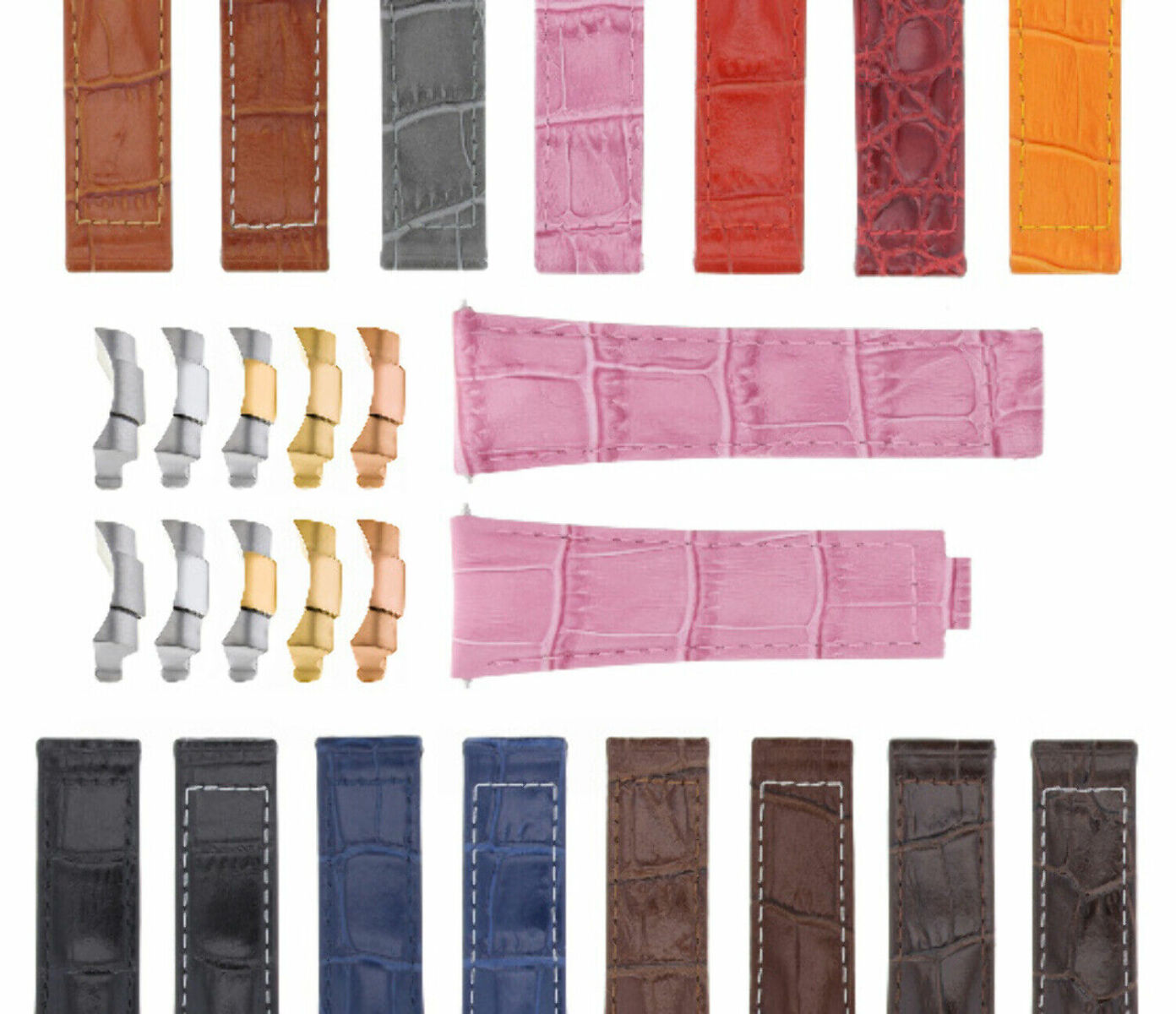 20MM ALLIGATOR LEATHER STRAP BAND FITS FOR ROLEX SUBMARINER, GMT, DATEJUST WATCH - TWO - TONE