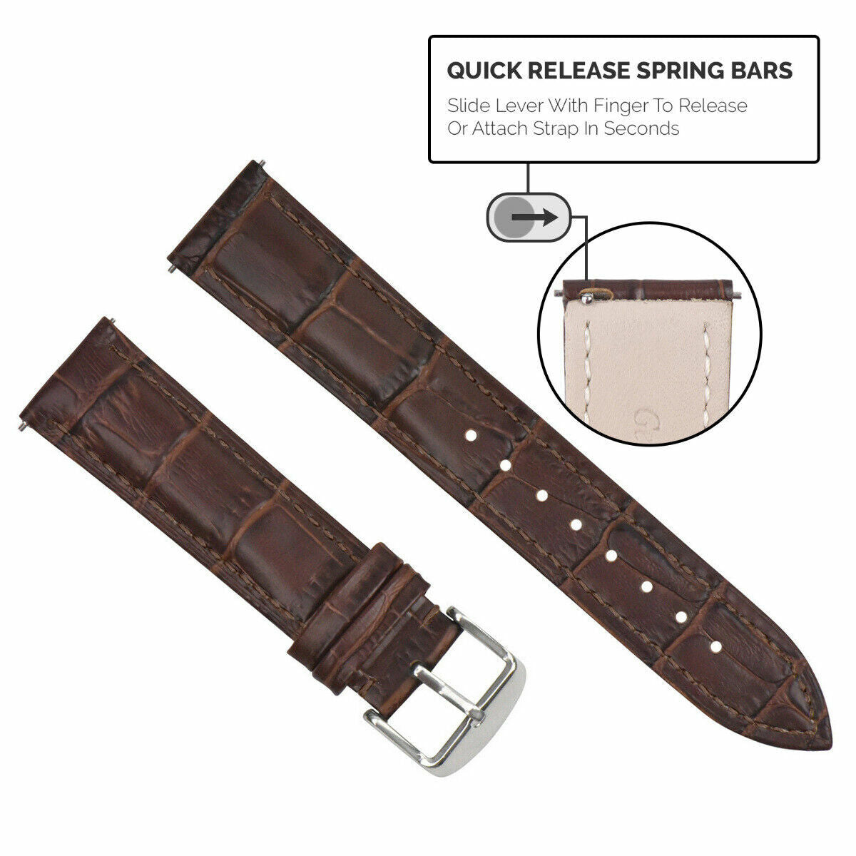 LEATHER WATCH BAND STRAP-QUICK RELEASE FOR SEIKO 5 KINETIC - 19MM