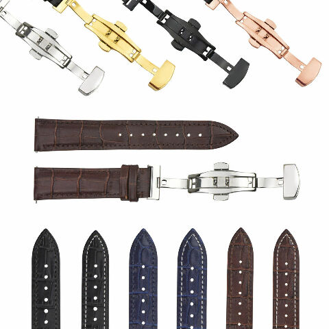 16-18-19-20-22-24MM LEATHER WATCH BAND STRAP UNIVERSAL DEPLOYMENT CLASP STEEL