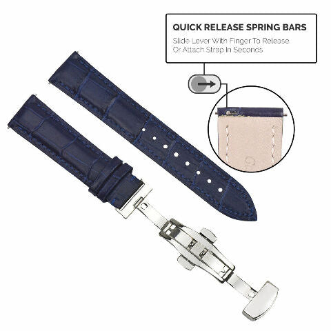 16-18-19-20-22-24MM LEATHER WATCH BAND STRAP UNIVERSAL DEPLOYMENT CLASP STEEL