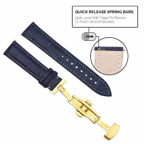 16-18-19-20-22-24MM LEATHER WATCH BAND STRAP UNIVERSAL DEPLOYMENT CLASP STEEL