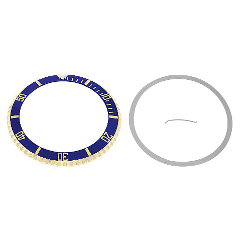Bezel & Insert for Rolex Submariner Serti Yellow Gold 16610 Real Gold Blue