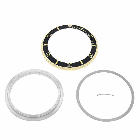 BEZEL + RETAINING + INSERT FOR ROLEX SUBMARINER 18K REAL GOLD 16613, 16618 BLACK