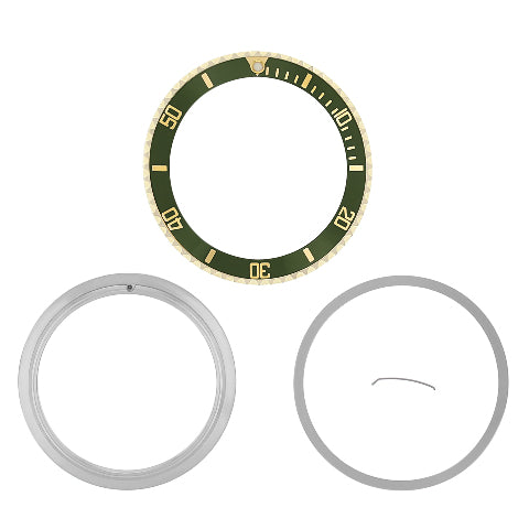 Bezel + Retaining + Insert for Rolex Submariner 18K Real Gold 16800 16610 Green