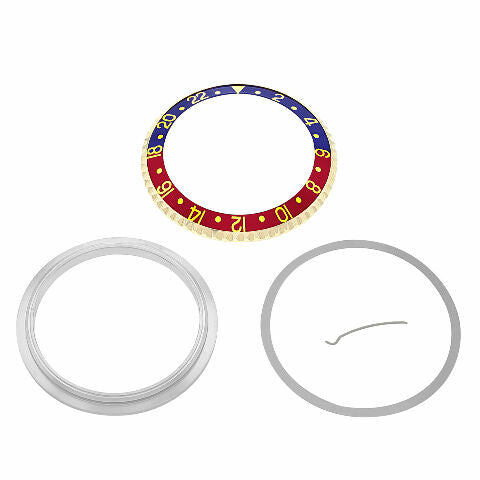 BEZEL + RETAINING +INSERT FOR ROLEX GMT 18K REAL GOLD 16700 16710 BLUE/RED PEPSI