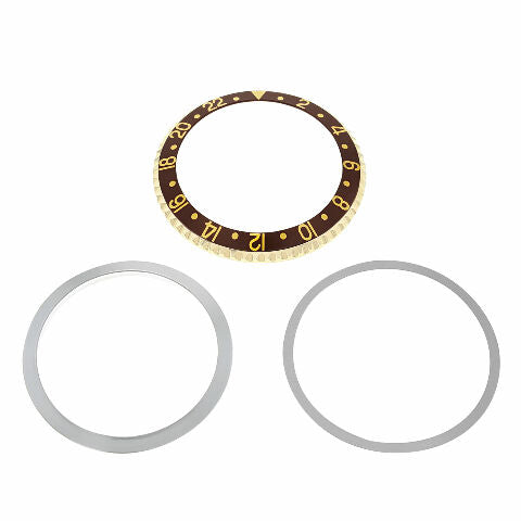 BEZEL + RETAINING INSERT FOR ROLEX GMT 18KY REAL GOLD 1675, 16750, 16753 BROWN
