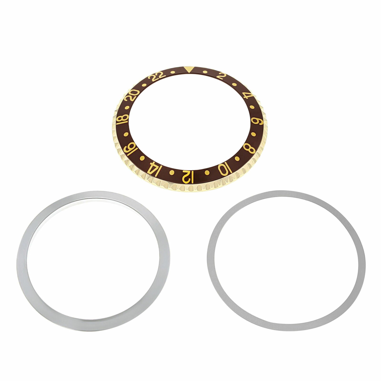BEZEL + RETAINING INSERT FOR ROLEX GMT 18KY REAL GOLD 1675, 16750, 16753 BROWN