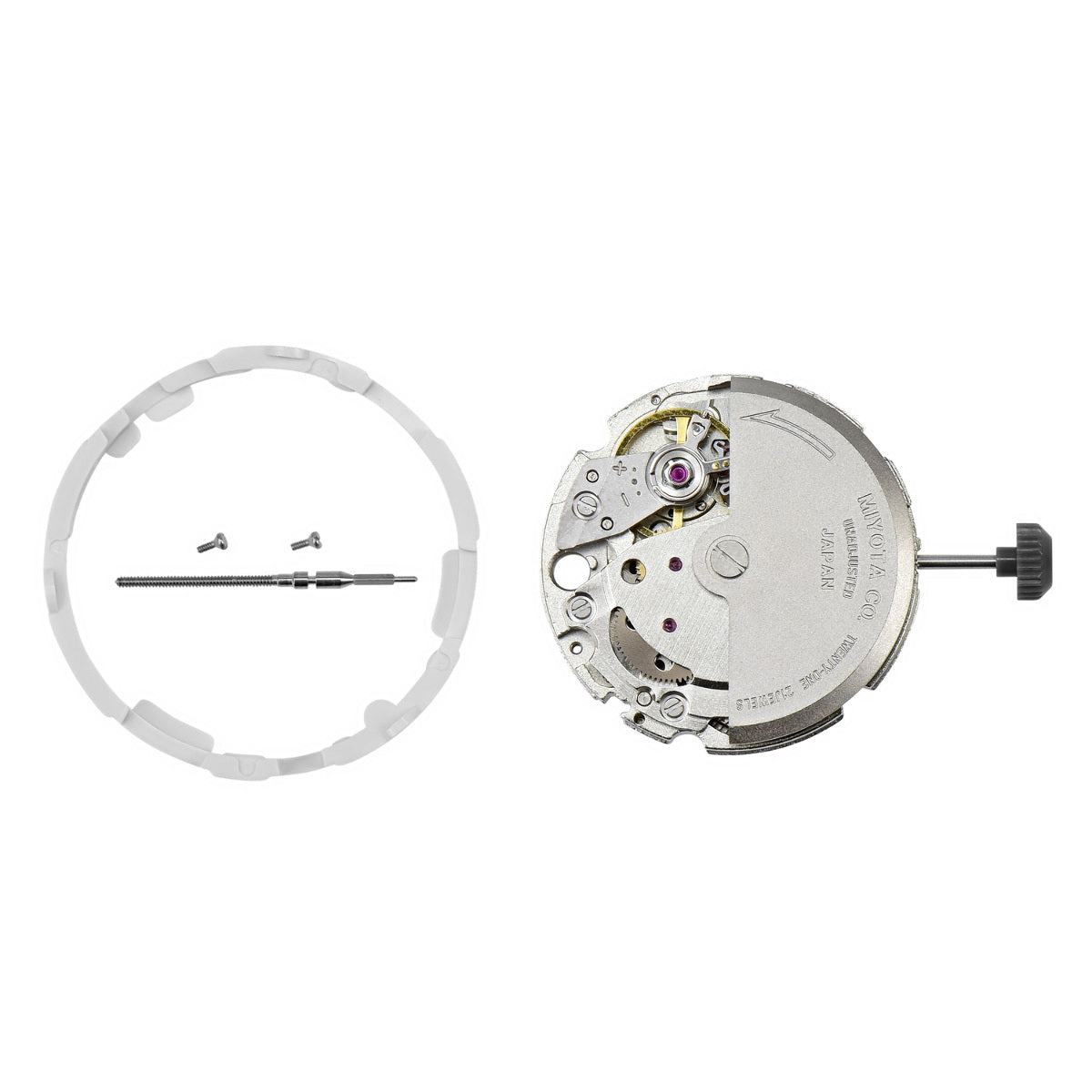 CITIZEN MIYOTA 8215 MOVEMENT 21 JEWELS AUTOMATIC DATE @3 SILVER JAPAN + STEM