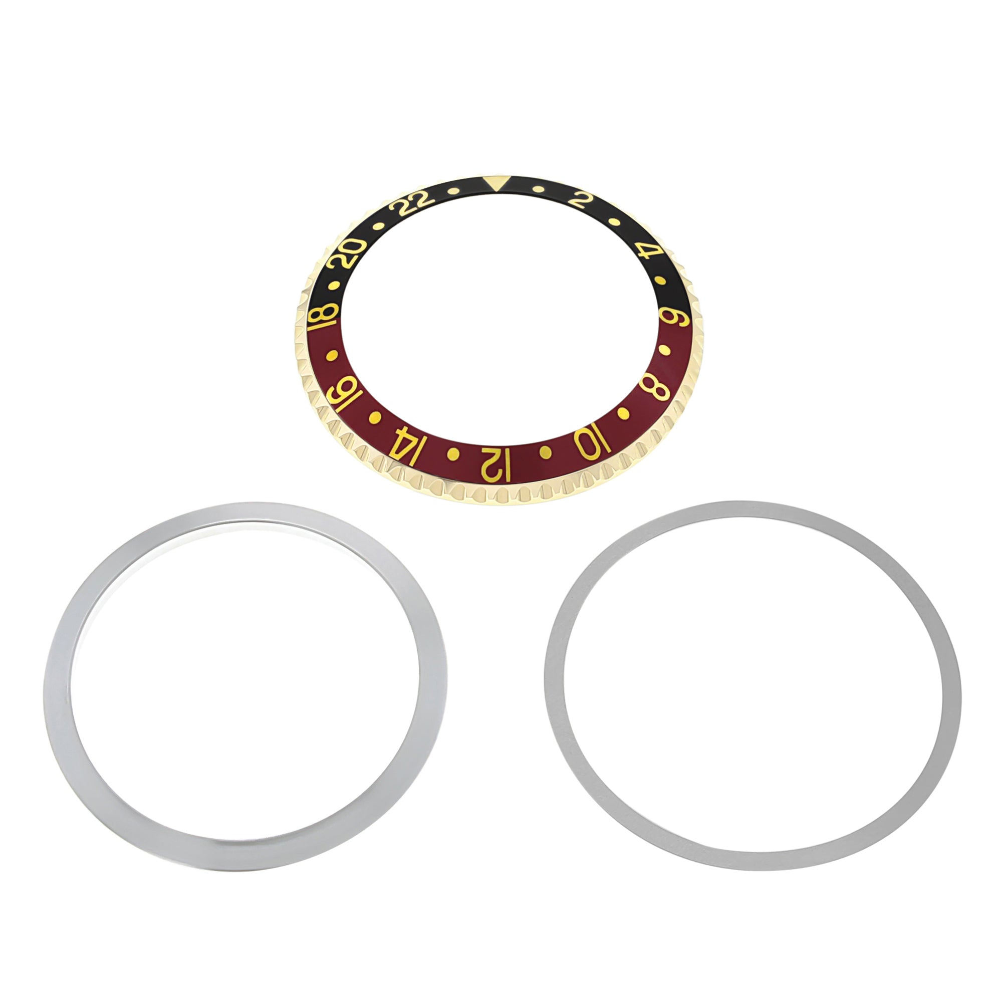 BEZEL,INSERT,RETAINING FOR ROLEX GMT 18K GOLD 1675 16750 16753 16758 BLACK/RED