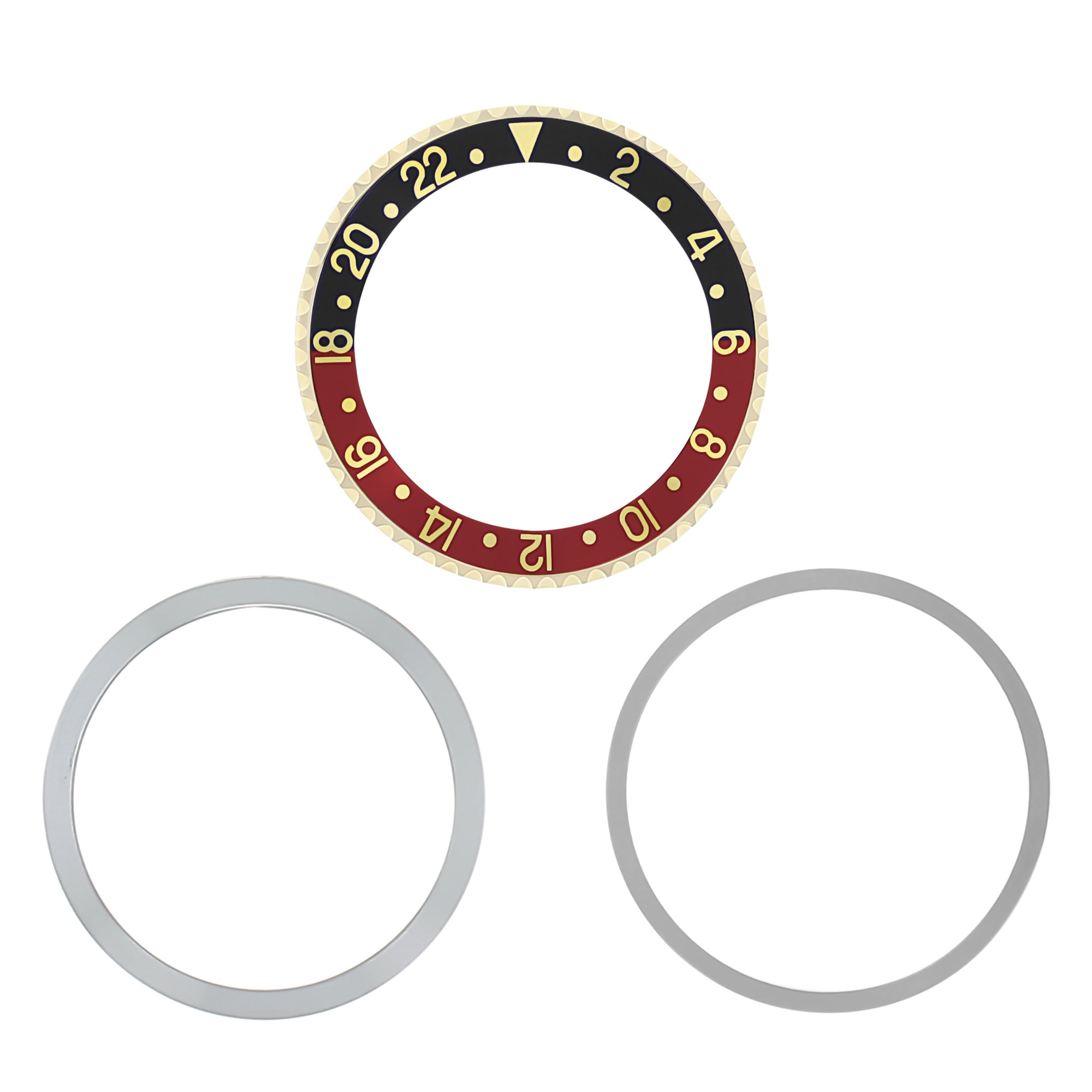 BEZEL,INSERT,RETAINING FOR ROLEX GMT 18K GOLD 1675 16750 16753 16758 BLACK/RED