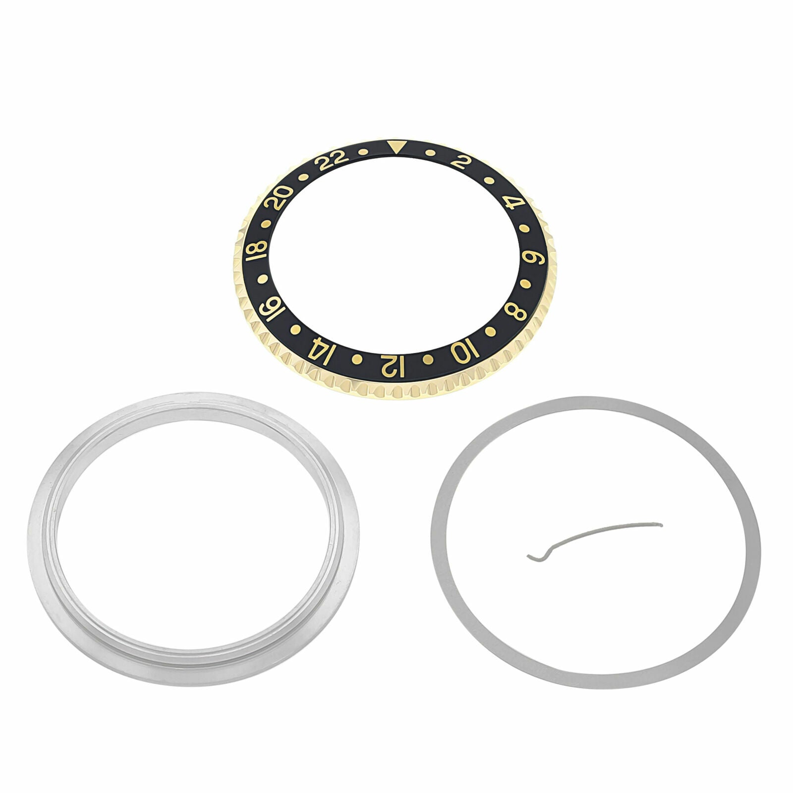 BEZEL,CERAMIC INSERT & RETAINING FOR ROLEX GMT 16710,16713,16718 BLACK GOLD 18KY
