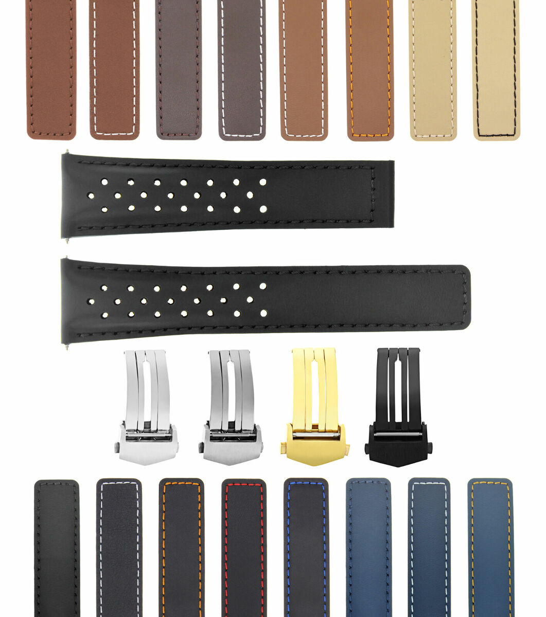 LEATHER WATCH BAND STRAP FOR ORIS ARTIX SPORT CHRONOGRAPH PERFORAT + CLASP 19MM