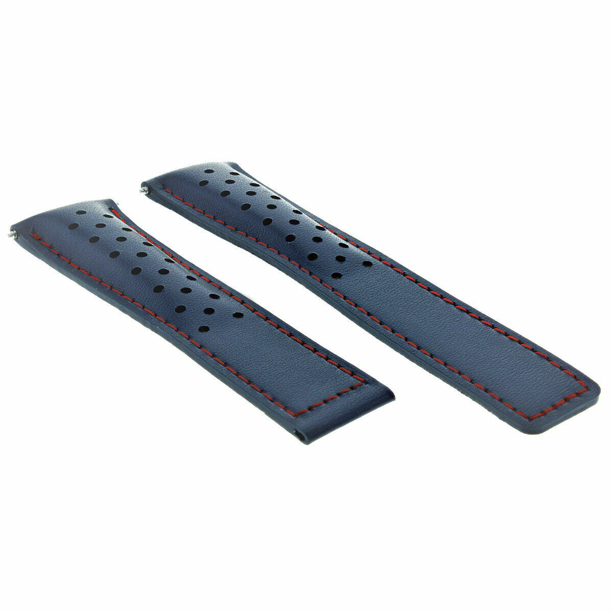 20MM LEATHER WATCH BAND STRAP FOR TAG HEUER CARERRA PERFORATED BLUE WITH RED