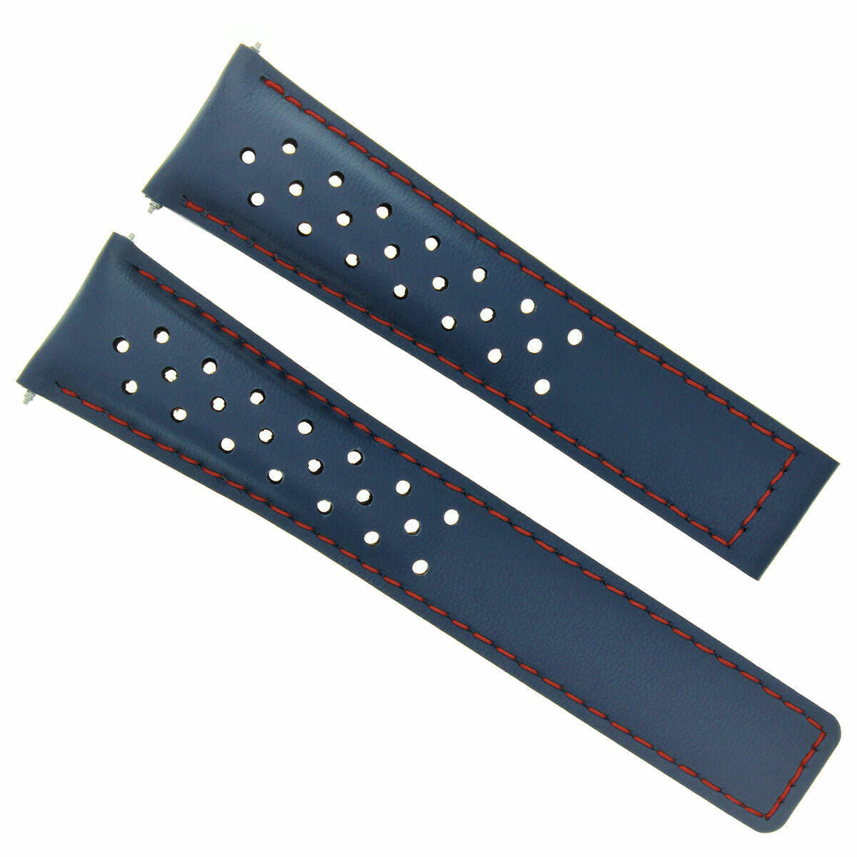 20MM LEATHER WATCH BAND STRAP FOR TAG HEUER CARERRA PERFORATED BLUE WITH RED