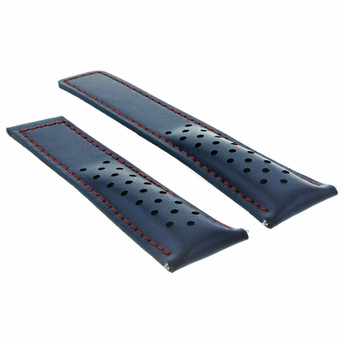 19MM LEATHER WATCH BAND STRAP FOR TAG HEUER CARERRA TWIN TIME PERFORAT BLUE/RED