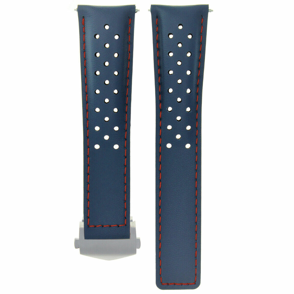 19MM LEATHER WATCH BAND STRAP FOR TAG HEUER CARERRA TWIN TIME PERFORAT BLUE/RED