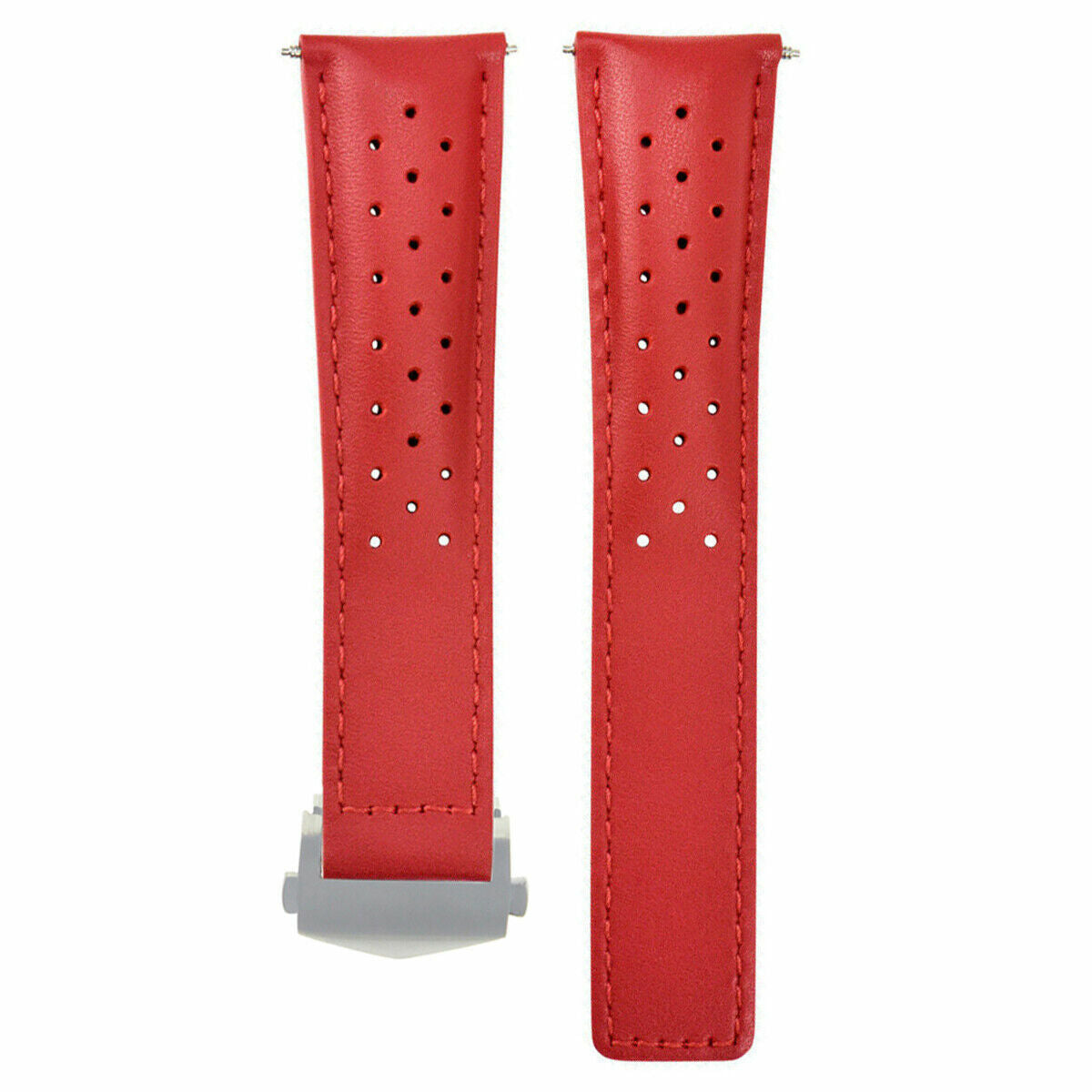 LEATHER BAND STRAP 22MM FOR TAG HEUER GRAND CARRERA CALIBRE 6, 12, 36 CLASP RED