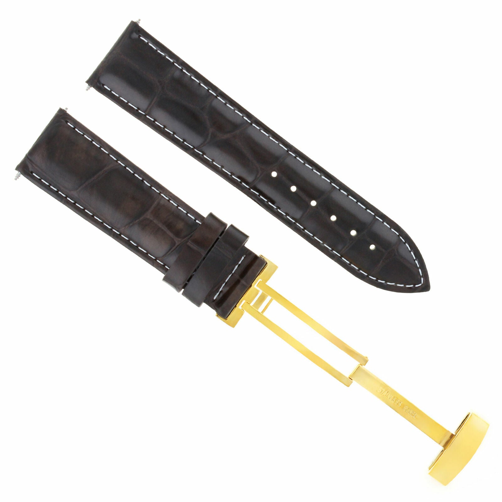 LEATHER STRAP BAND DEPLOYMENT CLASP FOR TISSOT GOLD 18MM