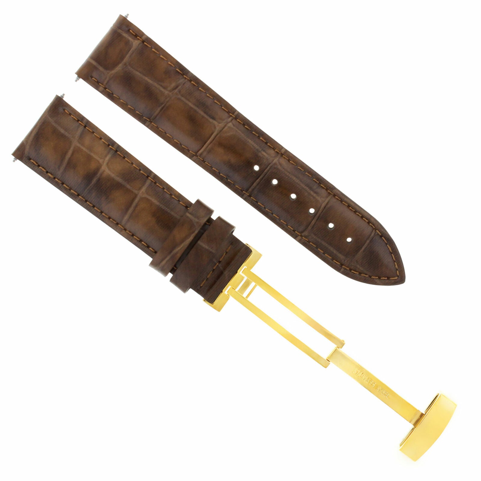 LEATHER STRAP BAND DEPLOYMENT CLASP FOR TISSOT GOLD 18MM