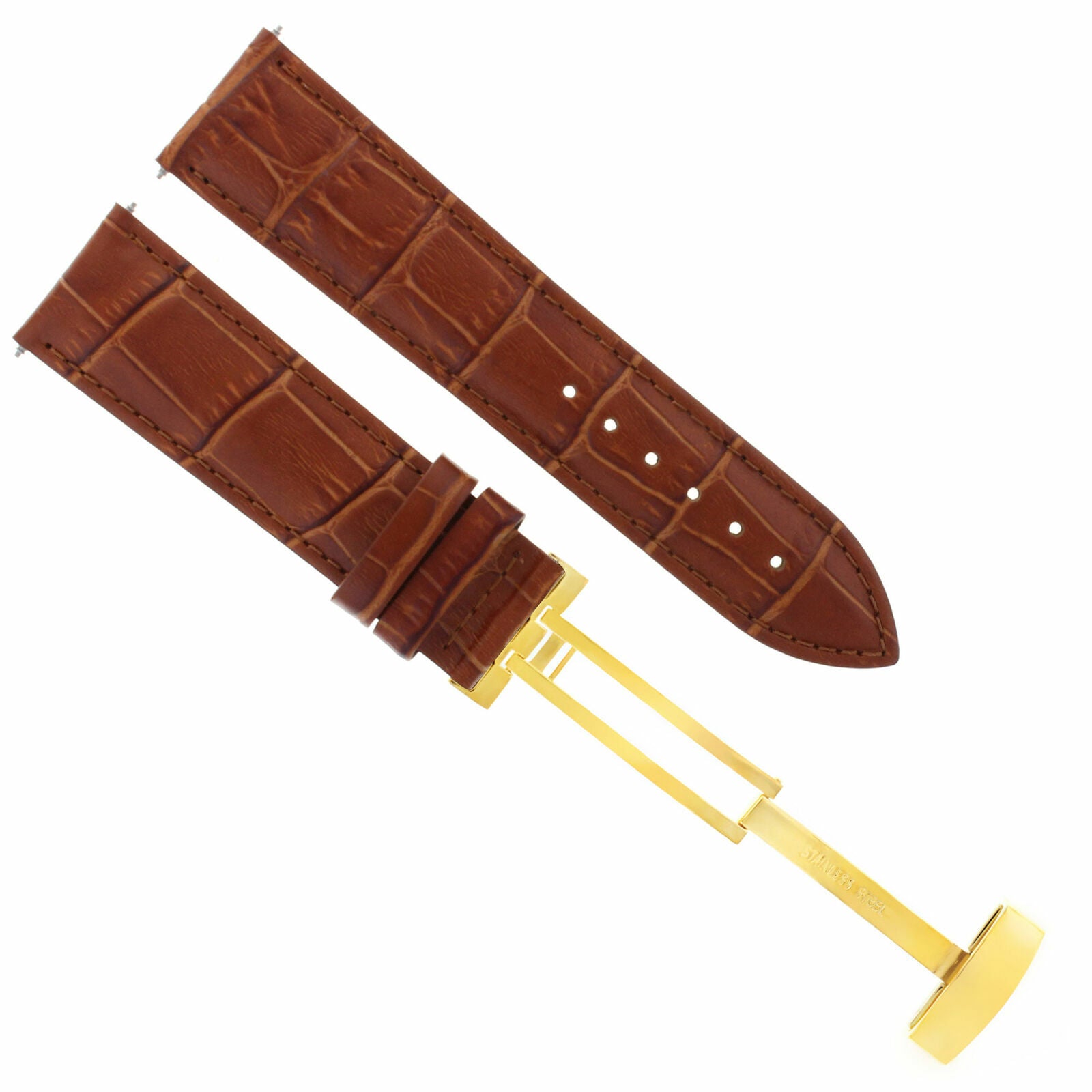 LEATHER STRAP BAND DEPLOYMENT CLASP FOR TISSOT GOLD 18MM
