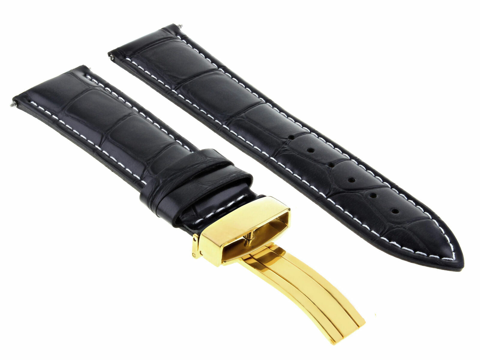 LEATHER WATCH STRAP BAND DEPLOYMENT CLASP FOR BREITLING GOLD 18MM