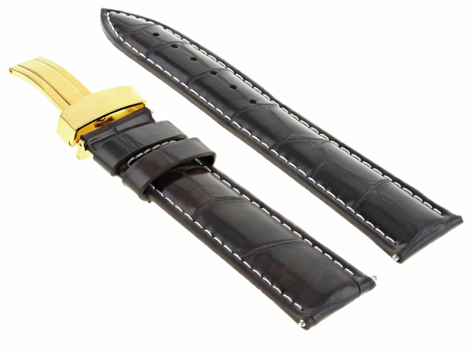 LEATHER WATCH STRAP BAND DEPLOYMENT CLASP FOR BREITLING GOLD 18MM