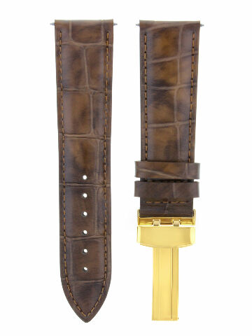 LEATHER WATCH STRAP BAND DEPLOYMENT CLASP FOR BREITLING GOLD 18MM