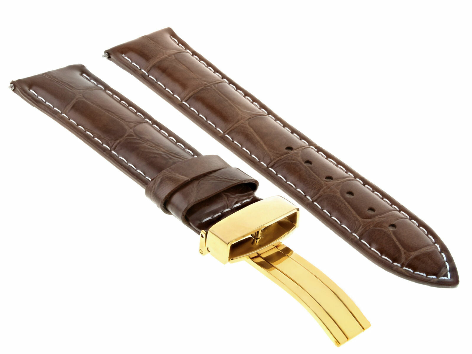 LEATHER WATCH BAND STRAP DEPLOY CLASP FOR BULOVA GOLD 18MM