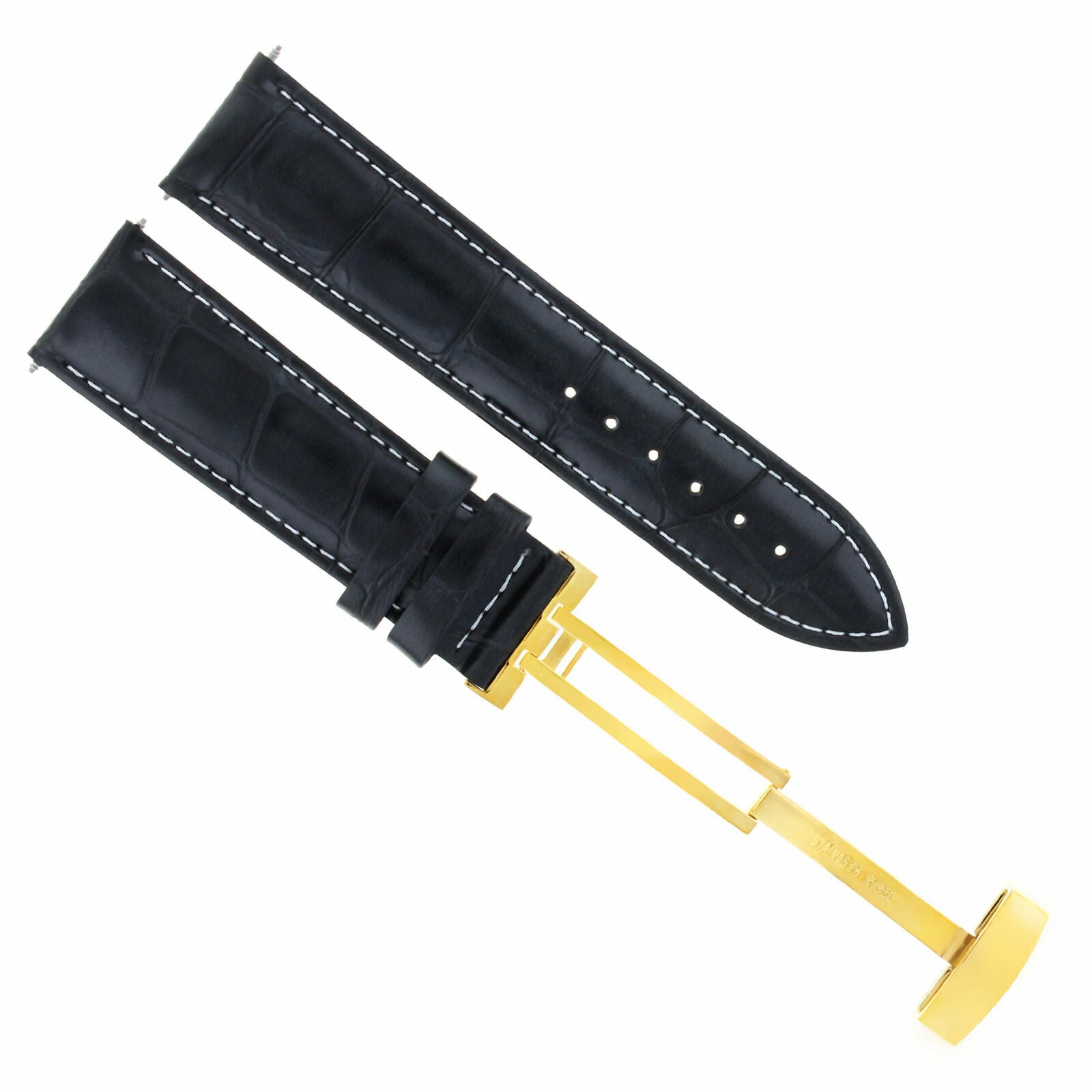 LEATHER WATCH BAND STRAP DEPLOY CLASP FOR BULOVA GOLD 18MM