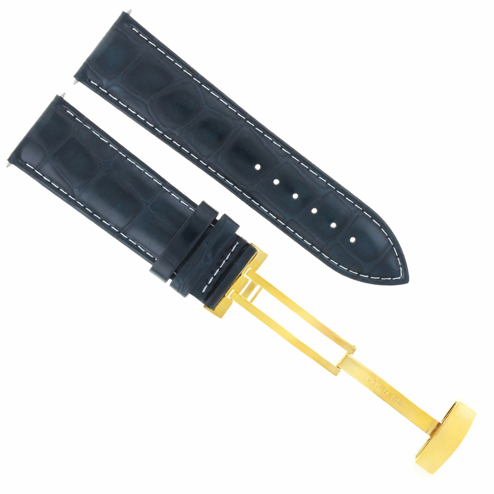 LEATHER WATCH BAND STRAP DEPLOY CLASP FOR BULOVA GOLD 18MM
