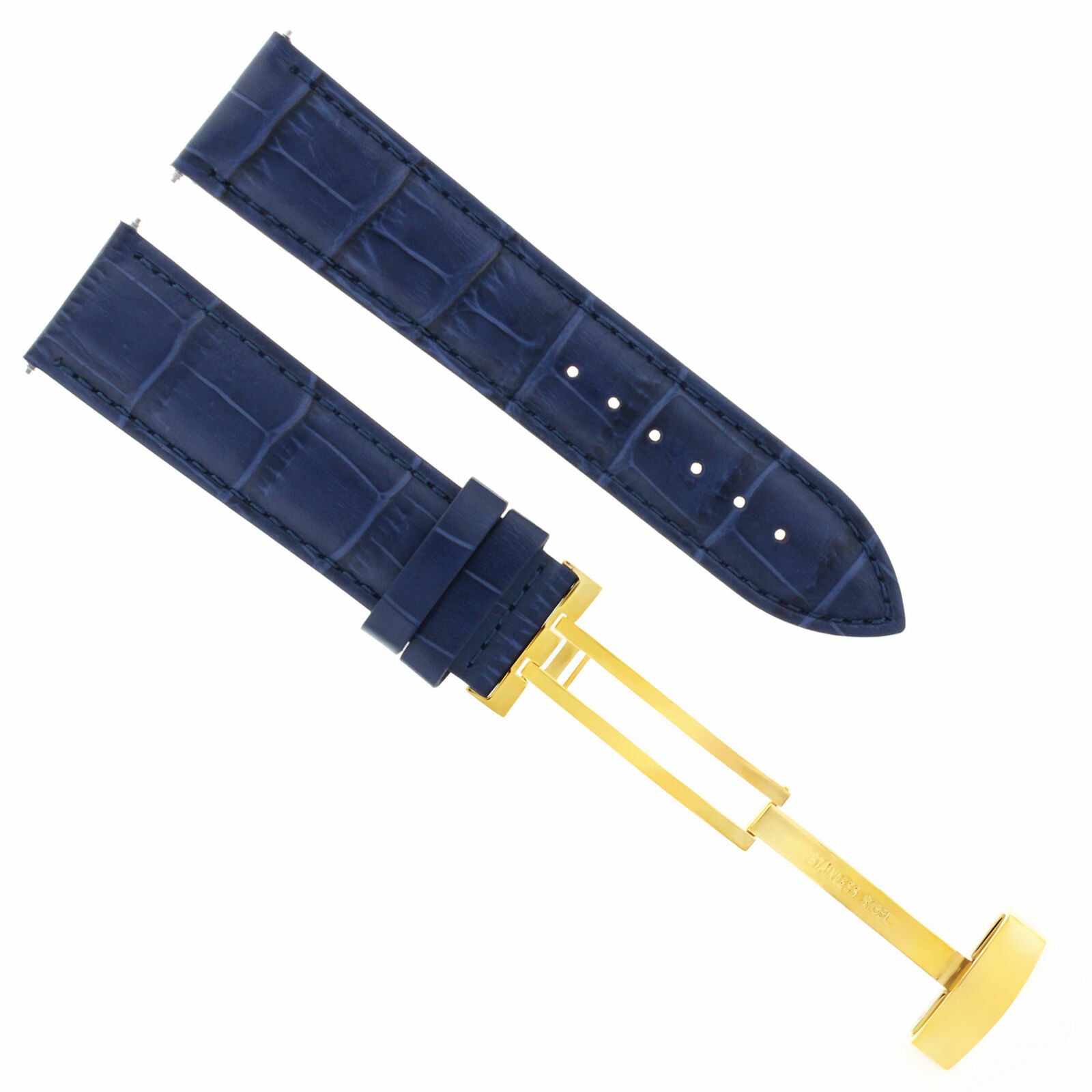 LEATHER WATCH BAND STRAP DEPLOY CLASP FOR BULOVA GOLD 19MM