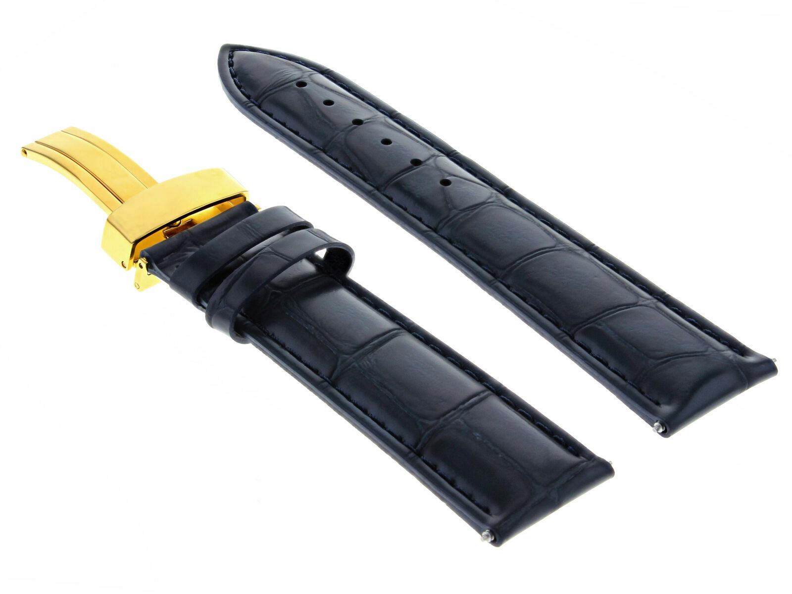 LEATHER WATCH BAND STRAP DEPLOY CLASP FOR BULOVA GOLD 19MM