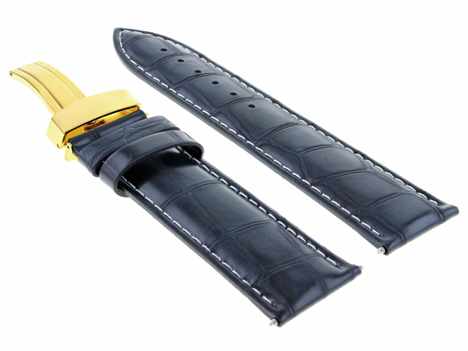 LEATHER WATCH BAND STRAP DEPLOY CLASP FOR BULOVA GOLD 19MM