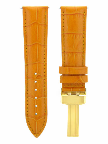 LEATHER WATCH BAND STRAP DEPLOY CLASP FOR BULOVA GOLD 19MM