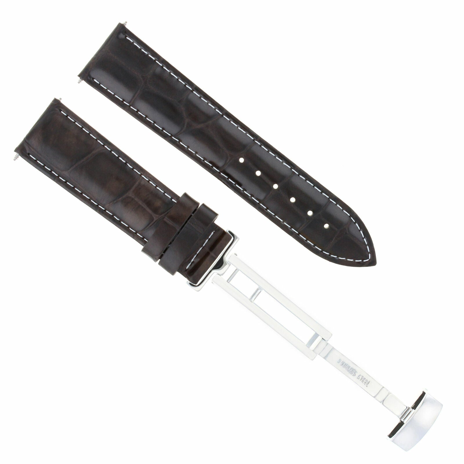 LEATHER WATCH BAND STRAP DEPLOYMENT CLASP FOR SEIKO 21MM