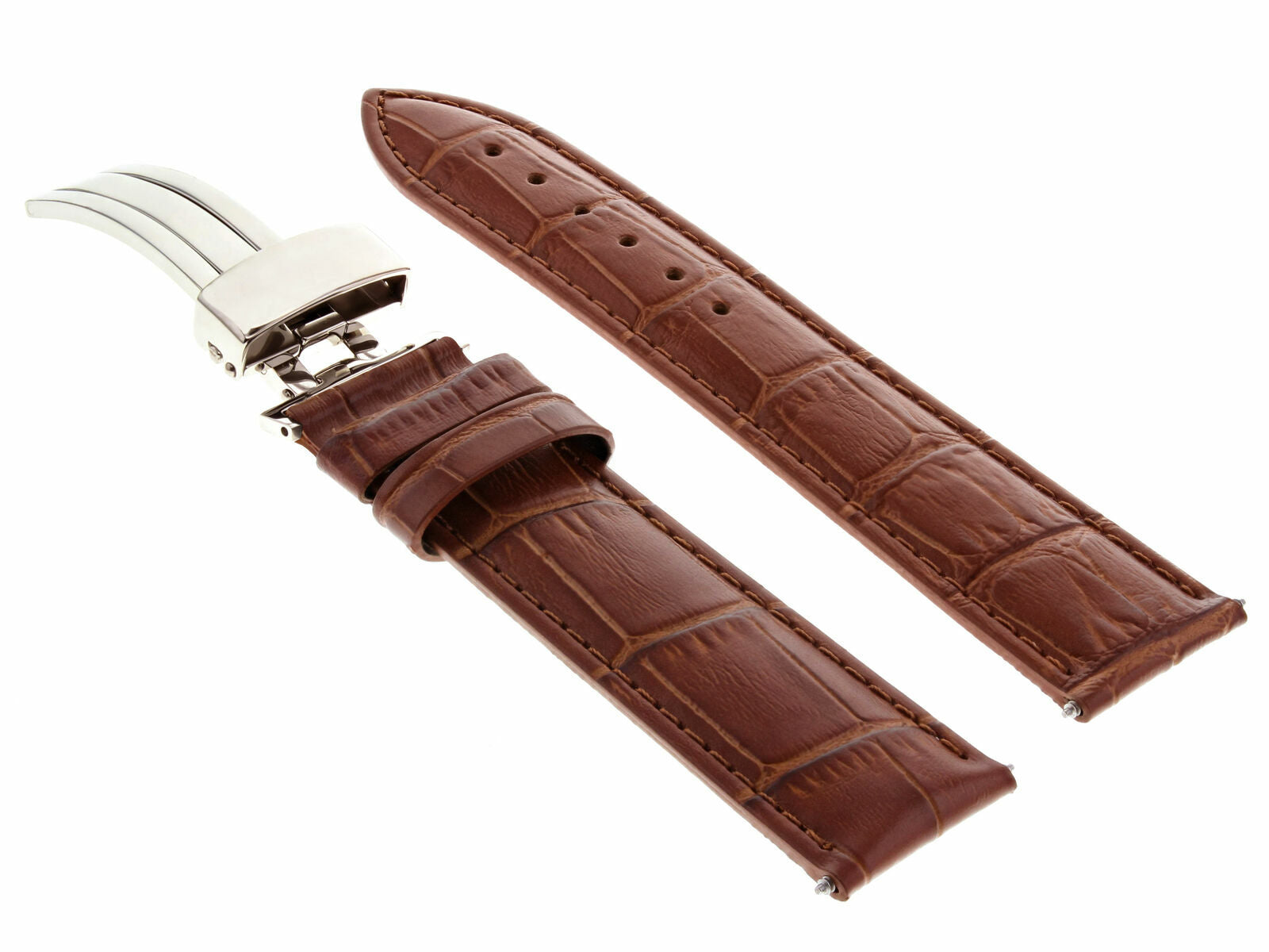LEATHER WATCH BAND STRAP DEPLOYMENT CLASP FOR SEIKO 21MM