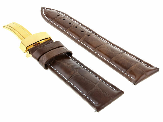 17MM-24MM REPLACEMENT LEATHER WATCH BAND STRAP WITH CLASP FOR BAUME MERCIER GOLD