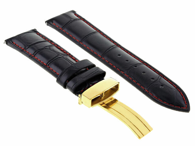 17MM-24MM REPLACEMENT LEATHER WATCH BAND STRAP WITH CLASP FOR BAUME MERCIER GOLD