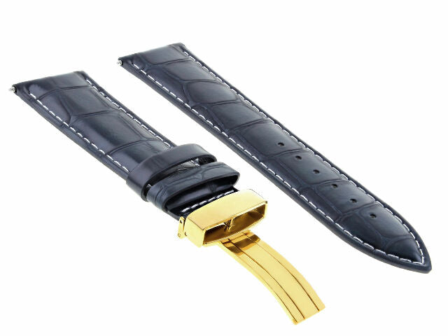 17MM-24MM REPLACEMENT LEATHER WATCH BAND STRAP WITH CLASP FOR BAUME MERCIER GOLD