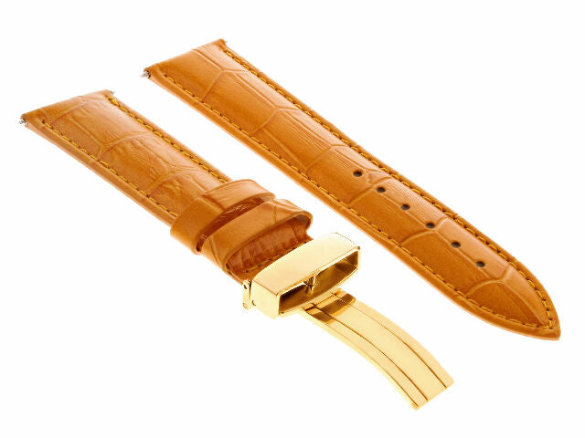 17MM-24MM REPLACEMENT LEATHER WATCH BAND STRAP WITH CLASP FOR BAUME MERCIER GOLD