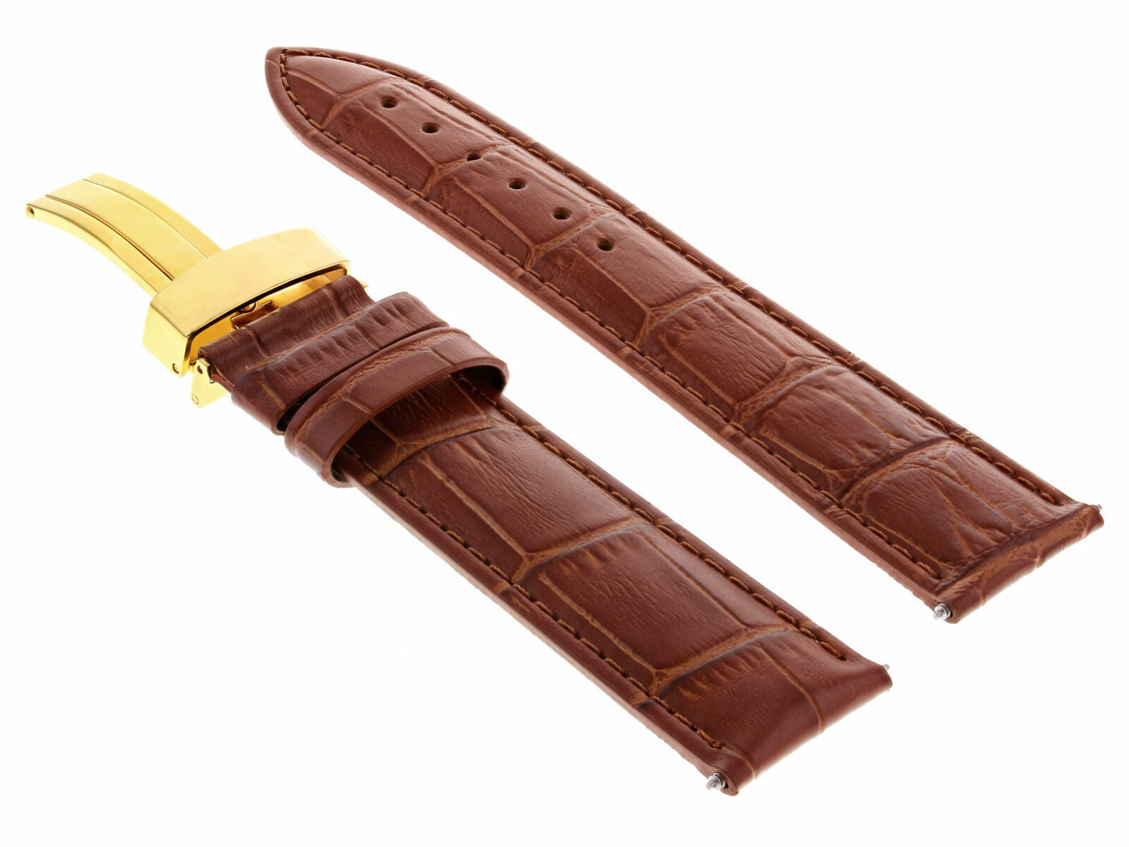 LEATHER STRAP BAND CLASP FOR BAUME MERCIER WATCH GOLD 19MM