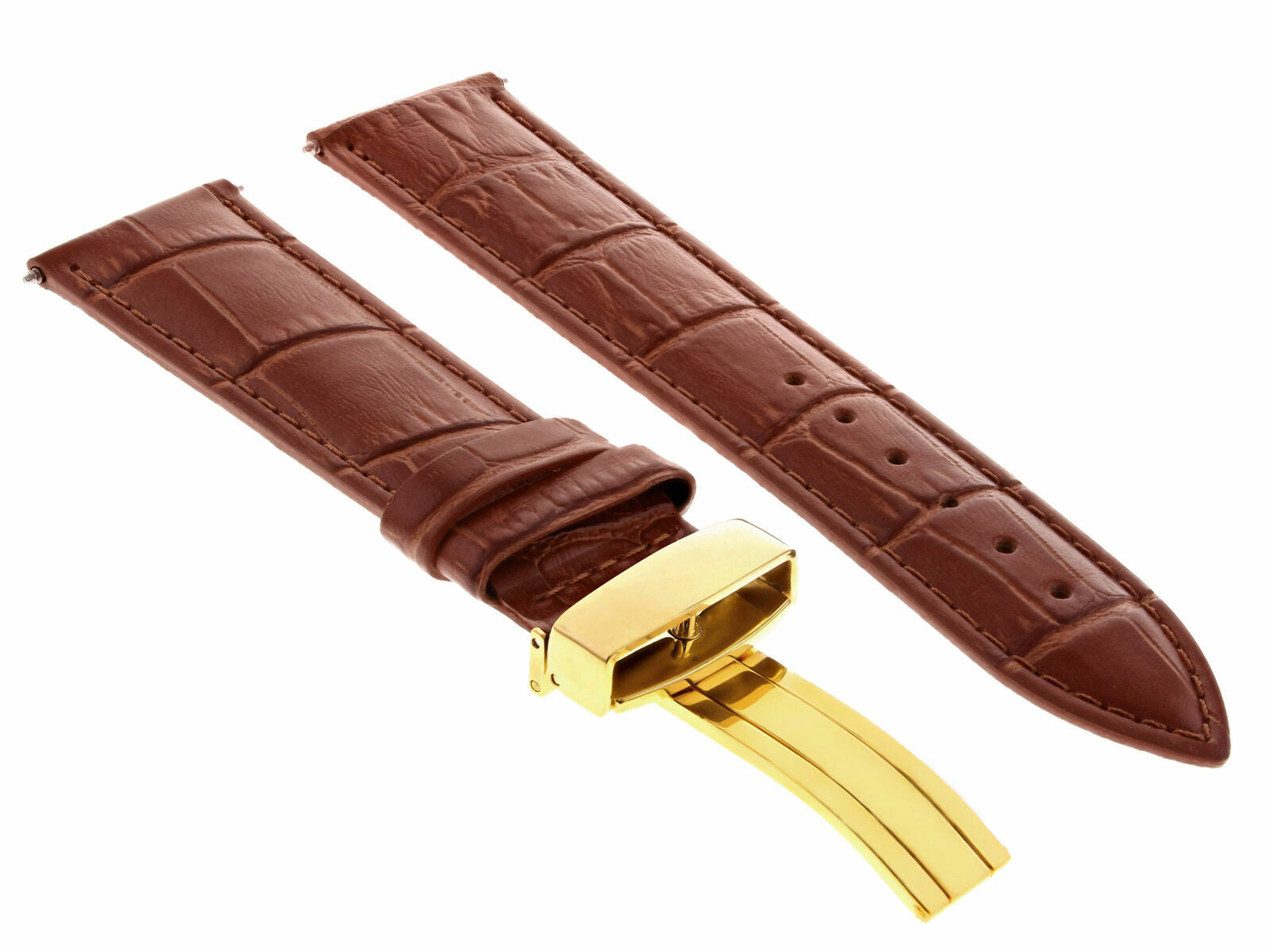 LEATHER STRAP BAND CLASP FOR BAUME MERCIER WATCH GOLD 19MM