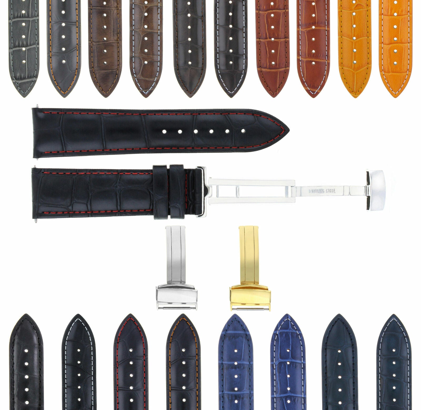 LEATHER BAND STRAP DEPLOYMENT CLASP FOR BAUME MERCIER 18MM