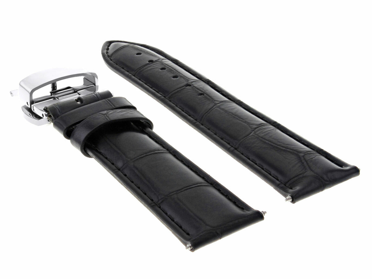 17-24MM REPLACEMENT LEATHER WATCH BAND STRAP WITH CLASP FOR JAEGER LECOULTE, Black, view 4