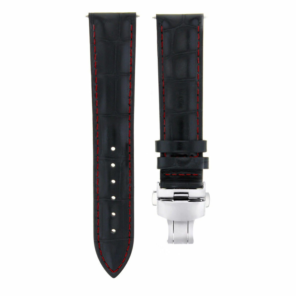 17-24MM REPLACEMENT LEATHER WATCH BAND STRAP WITH CLASP FOR JAEGER LECOULTE, Black with Red Stitching, view 2