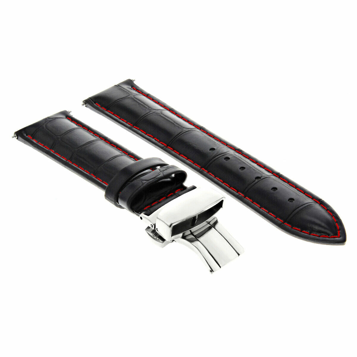 17-24MM REPLACEMENT LEATHER WATCH BAND STRAP WITH CLASP FOR JAEGER LECOULTE, Black with Red Stitching, view 3