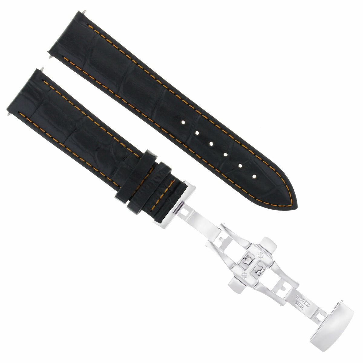 17-24MM REPLACEMENT LEATHER WATCH BAND STRAP WITH CLASP FOR JAEGER LECOULTE, Black with Orange Stitching, view 3