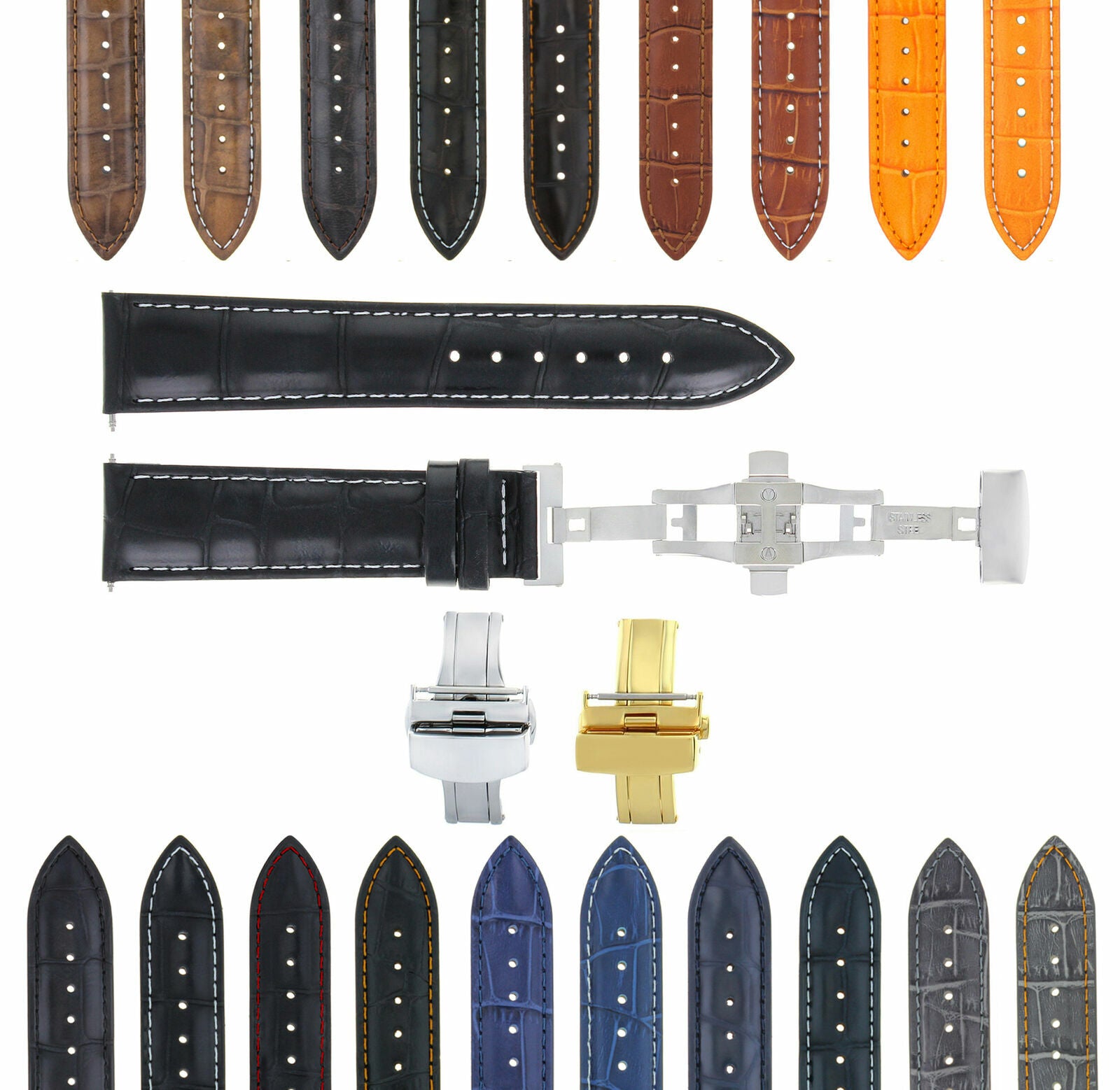 LEATHER BAND STRAP DEPLOYMENT CLASP FOR GUESS 2B 22MM