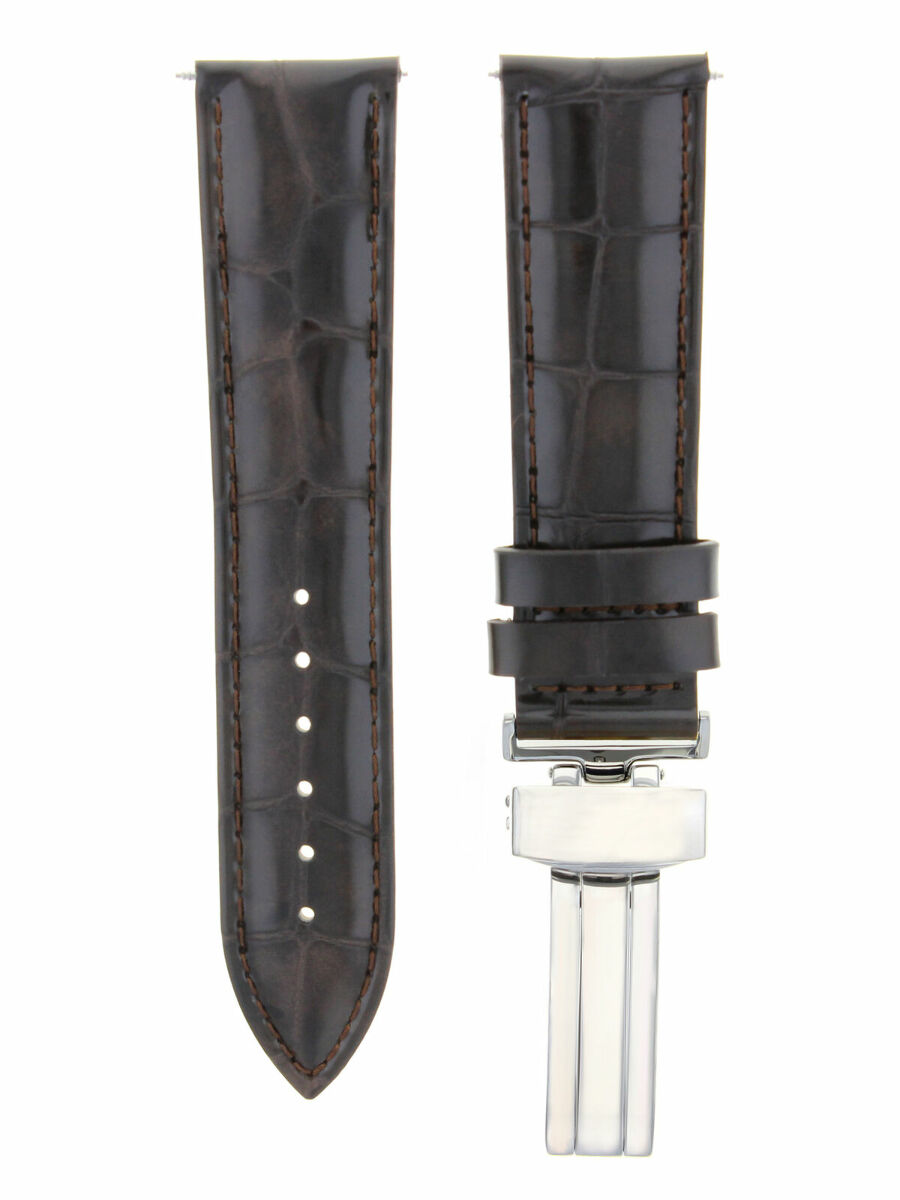 17-18-19-20-21-22-23-24MM LEATHER WATCH BAND DEPLOYMENT CLASP FOR BAUME MERCIER, Dark Brown, view 2