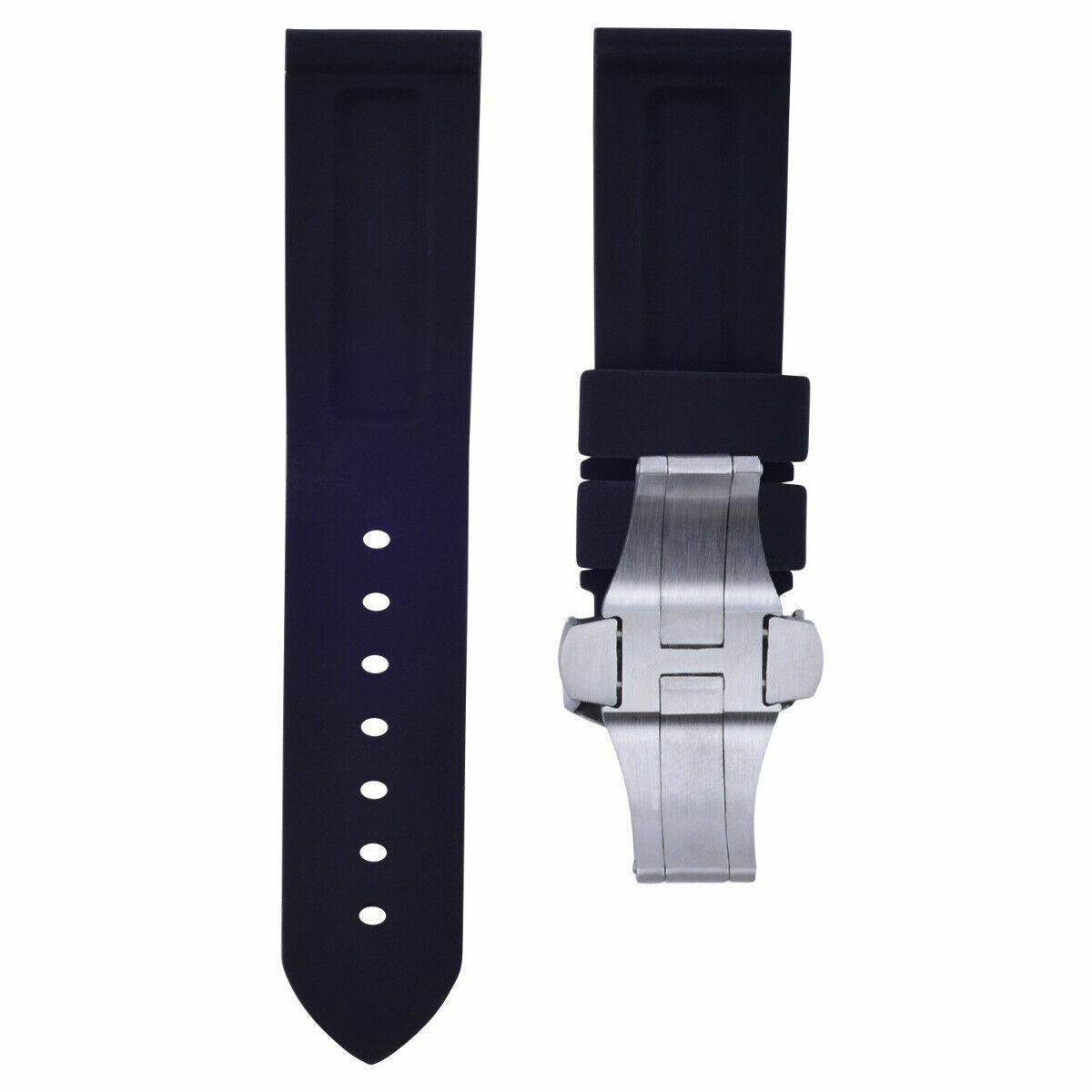 22MM-24MM RUBBER WATCH BAND STRAP WITH DEPLOYMENT CLASP FOR PANERAI DIVER, Black, view 2